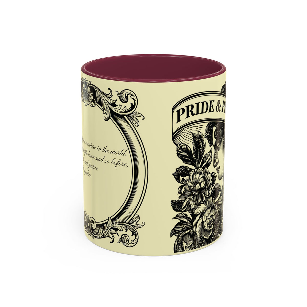 Pride & Prejudice Vintage Floral Mug — “Pride & Prejudice” Ceramic Book Lover Mug (11oz/15oz)