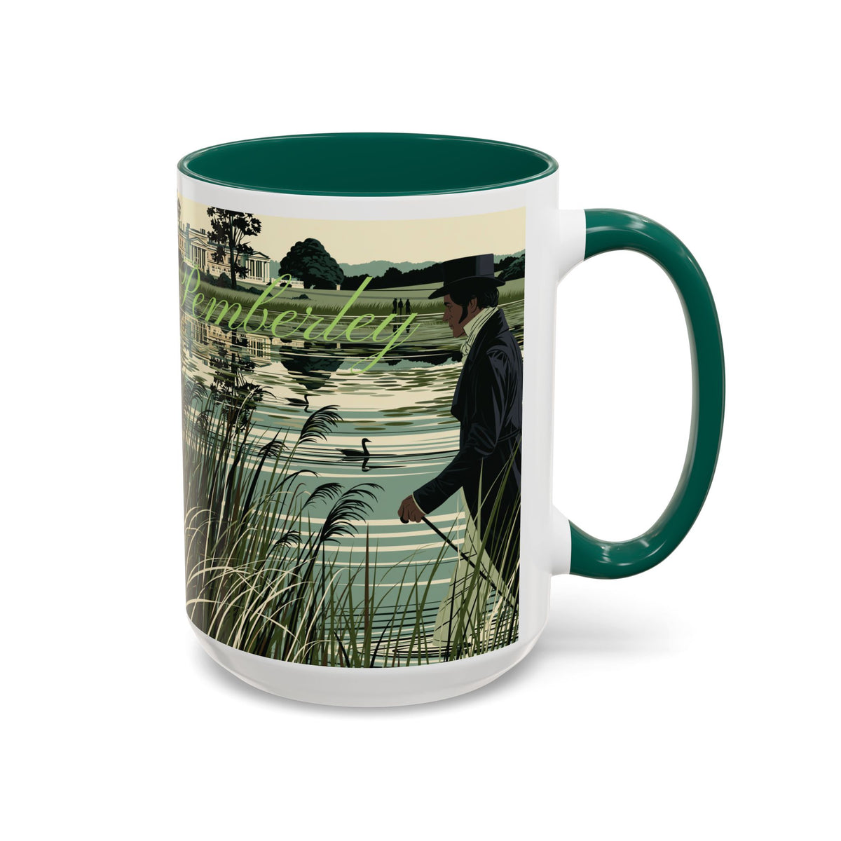 Strolling Lakeside with Mr. Darcy  —  Scenic Lakeside Vintage Gentleman Mug (11oz & 15oz)