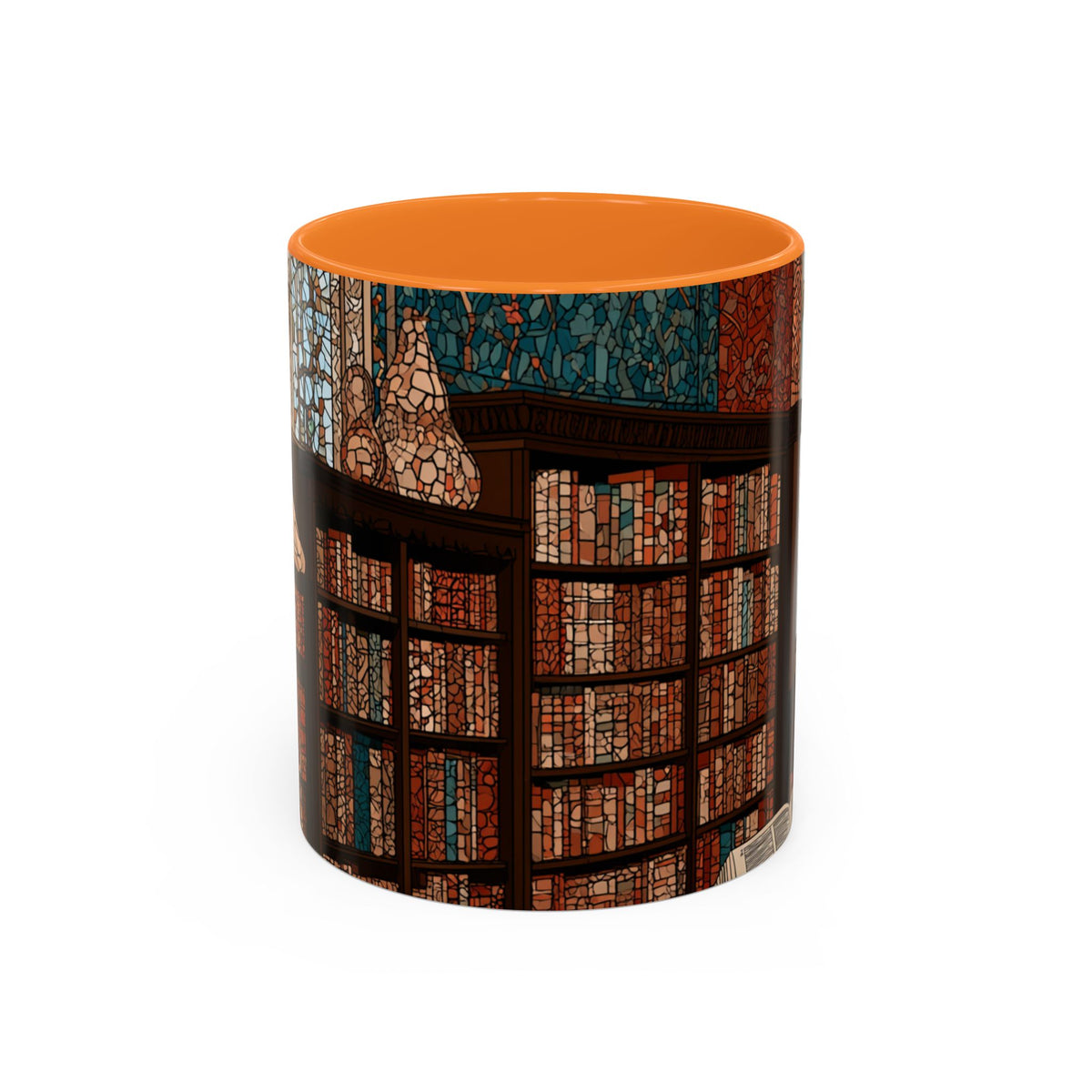 Cozy Library/Bookstore - Stained Glass Illustration Mug | Color Accent Ceramic Mug