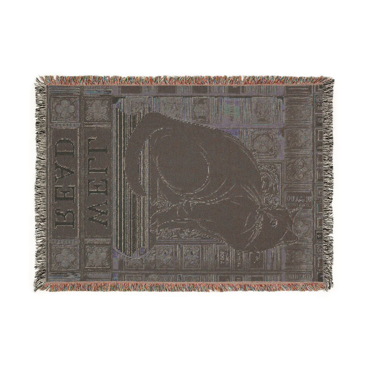 Black Cat Library Motif Woven Blanket | Well Read Bookish Throw