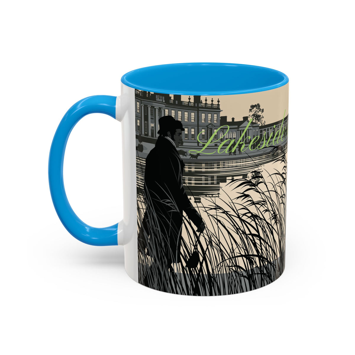 Strolling Lakeside with Mr. Darcy  —  Scenic Lakeside Vintage Gentleman Mug (11oz & 15oz)