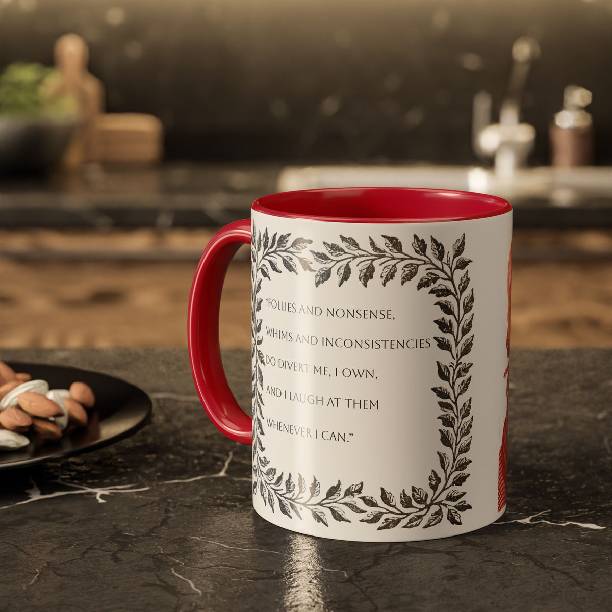 "...follies and nonsense" Elizabeth Bennet Quote  —  Pride & Prejudice Floral Mug (11oz/15oz)