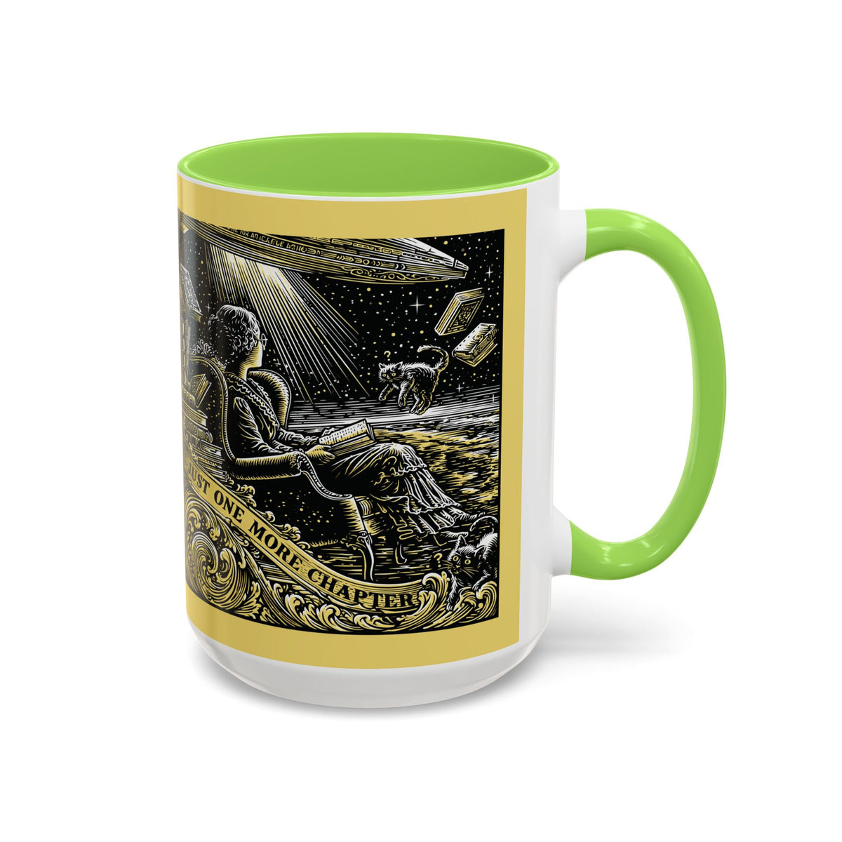 "Just One More Chapter" Under UFO Illustration Mug | Color Accent Coffee Cup