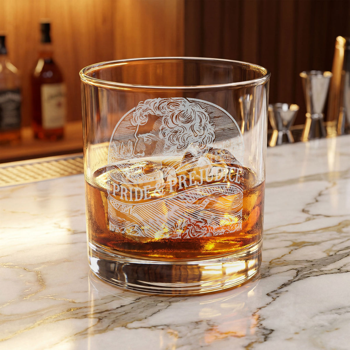 Pride & Prejudice - Fitzwilliam - Whiskey Glass – 10.5 oz Classic Engraved Rocks Tumbler