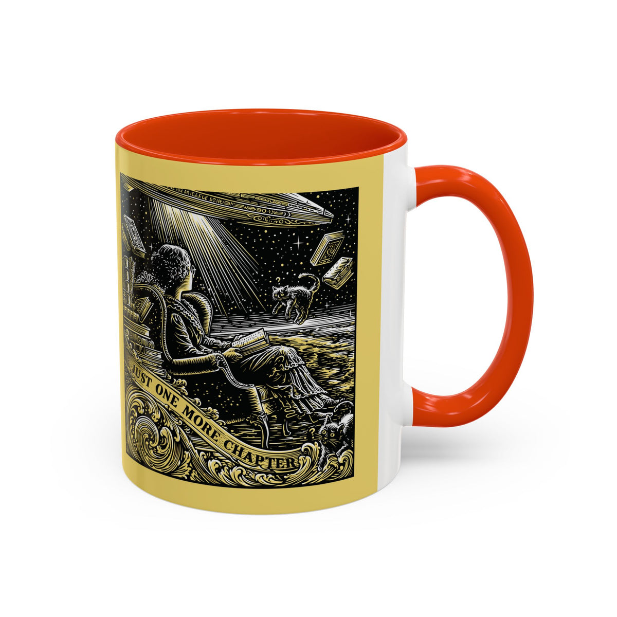 "Just One More Chapter" Under UFO Illustration Mug | Color Accent Coffee Cup
