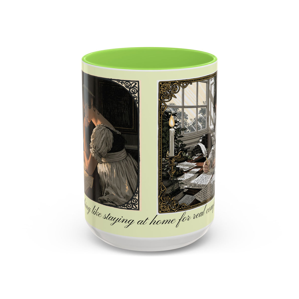 Regency Tea Quote Mug — 'Young Jane Austen Writing at Her Desk' Ceramic Coffee & Tea Cup (11oz/15oz)