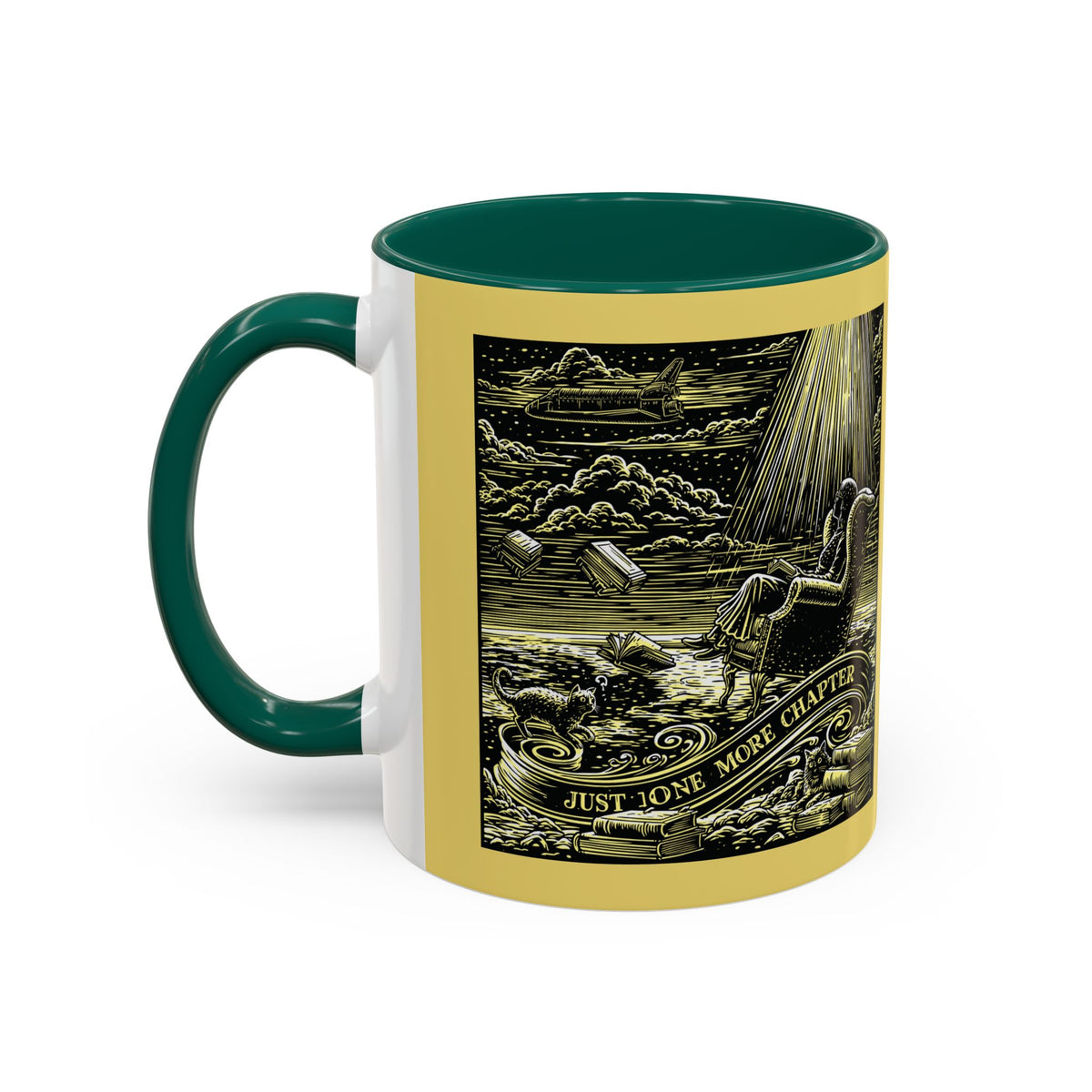 "Just One More Chapter" Under UFO Illustration Mug | Color Accent Coffee Cup