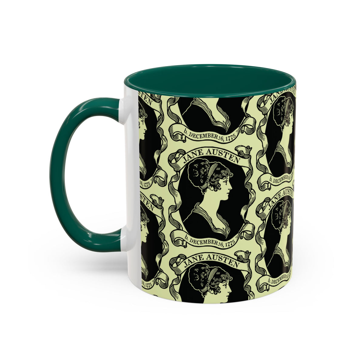 Jane Austen Cameo Pattern Coffee Mug — Literary Tea & Coffee Cup (11oz/15oz)