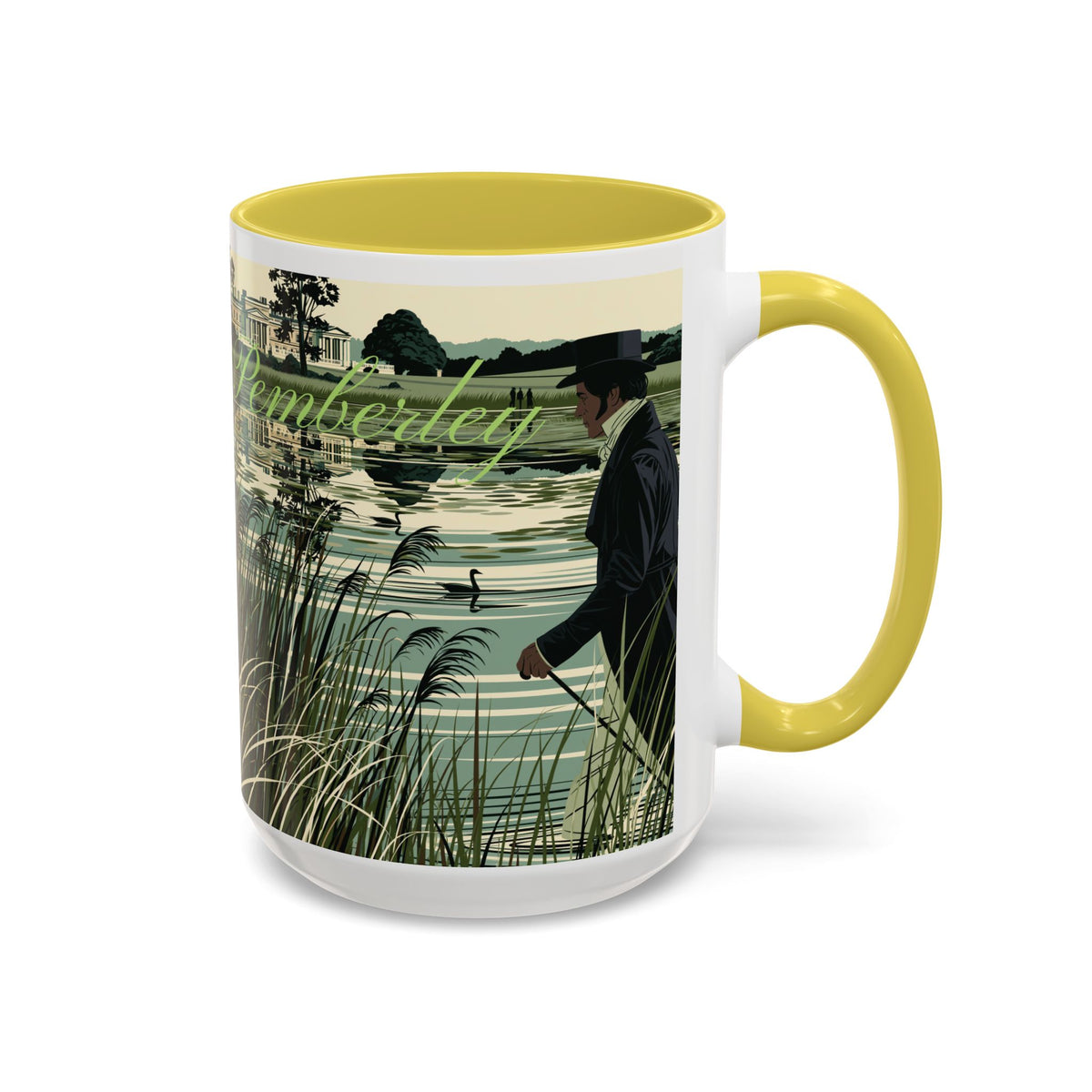 Strolling Lakeside with Mr. Darcy  —  Scenic Lakeside Vintage Gentleman Mug (11oz & 15oz)