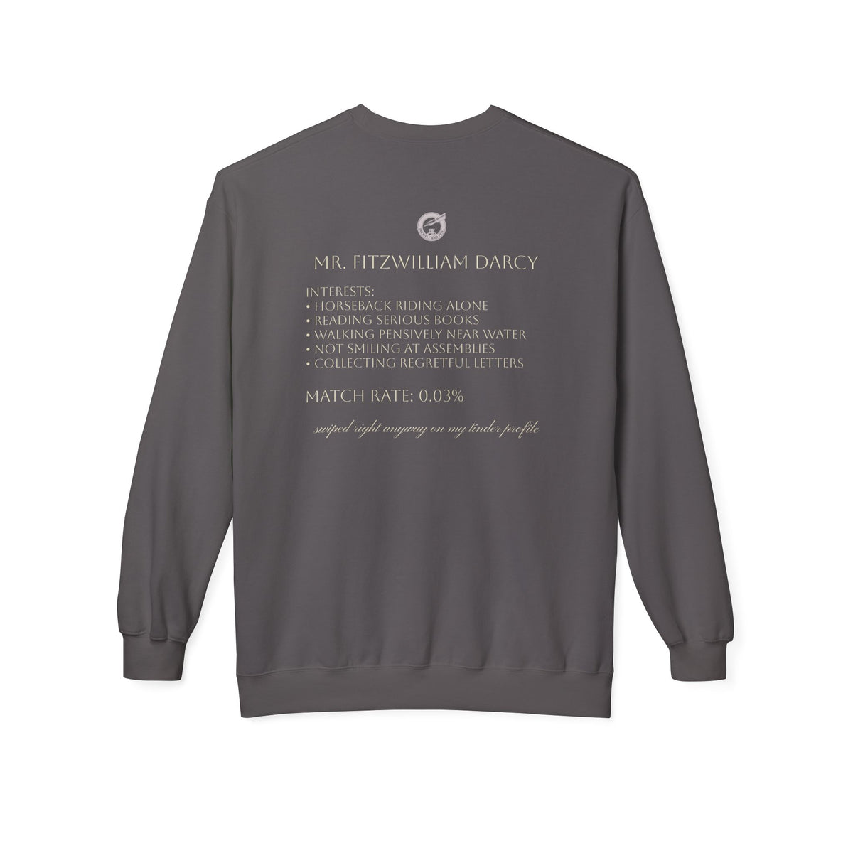 Mr. Darcy Crewneck Sweatshirt — "Mr. Darcy at Pemberley" Classic Jane Austen Sweatshirt