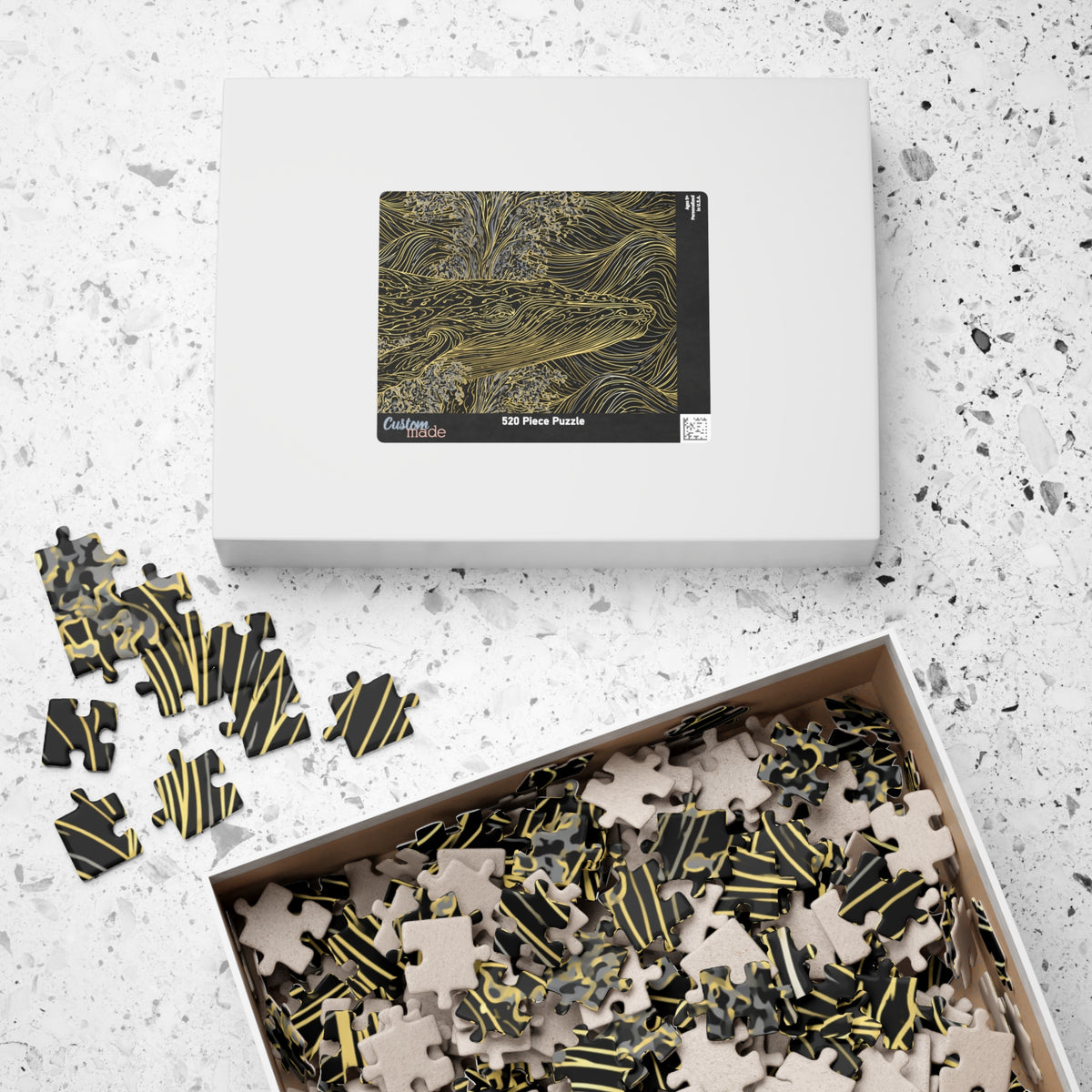 Gold Line Whale Illustration Puzzle | Ocean Art Jigsaw 110–1014 pcs