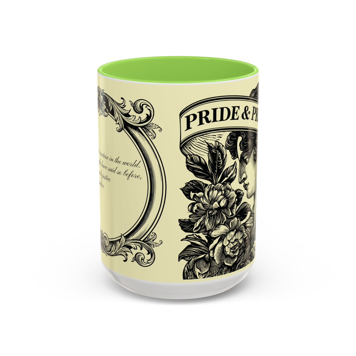 Pride & Prejudice Vintage Floral Mug — “Pride & Prejudice” Ceramic Book Lover Mug (11oz/15oz)