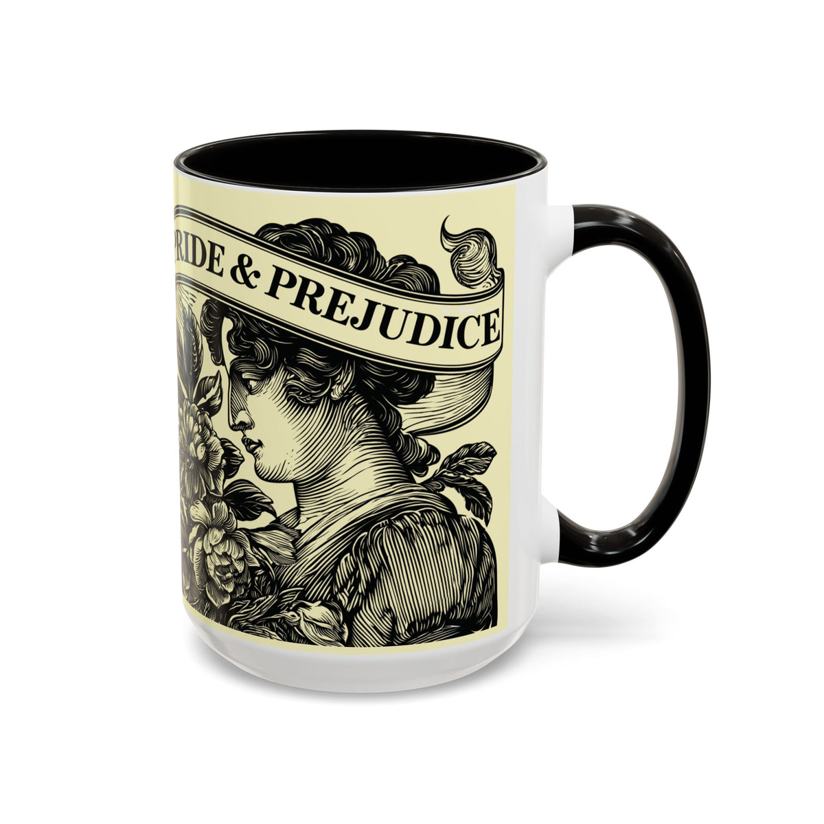 Pride & Prejudice Vintage Floral Mug — “Pride & Prejudice” Ceramic Book Lover Mug (11oz/15oz)