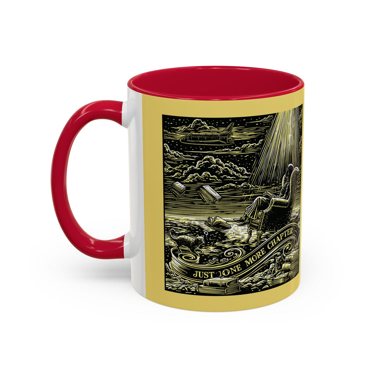 "Just One More Chapter" Under UFO Illustration Mug | Color Accent Coffee Cup