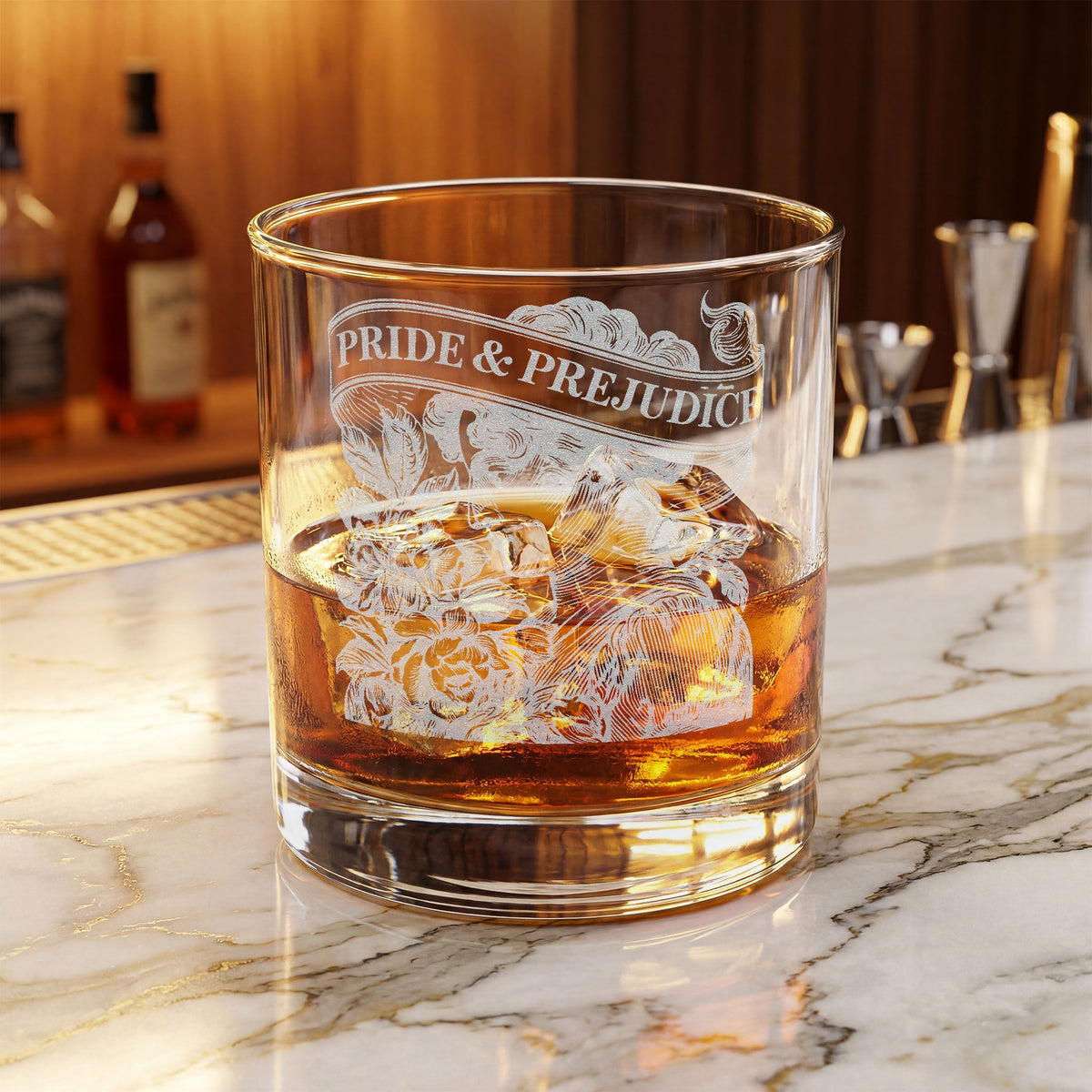 Engraved "Pride & Prejudice" Whiskey Glass - 10.5oz Classic Rocks Glass