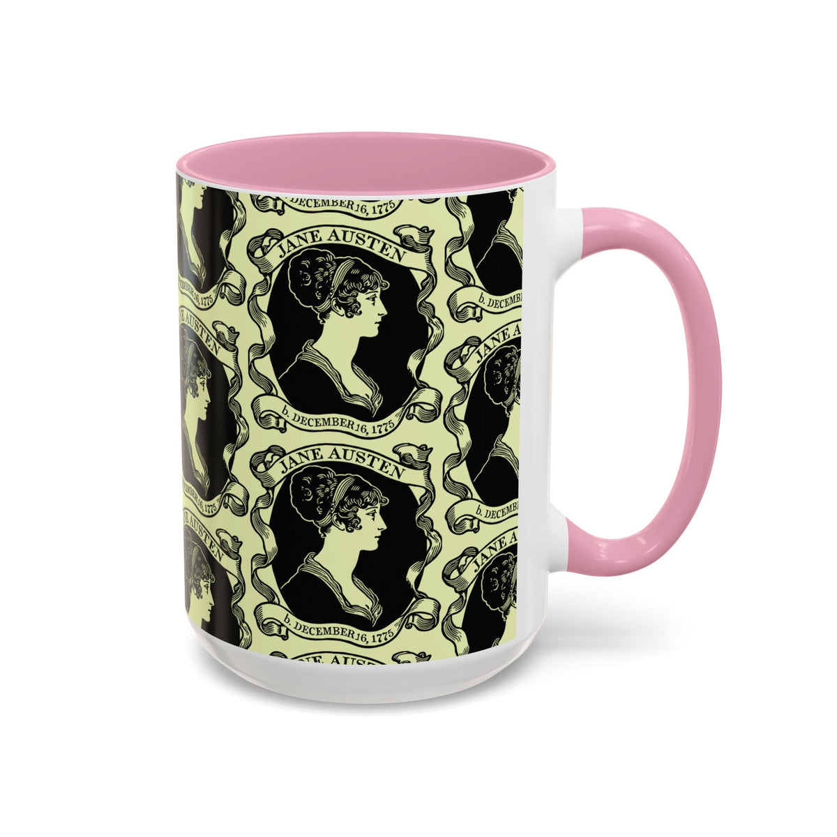 Jane Austen Cameo Pattern Coffee Mug — Literary Tea & Coffee Cup (11oz/15oz)