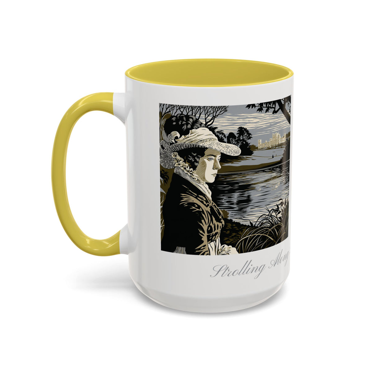 'Strolling Pemberley' Ceramic Coffee Cup — Vintage Regency Silhouette Mug
