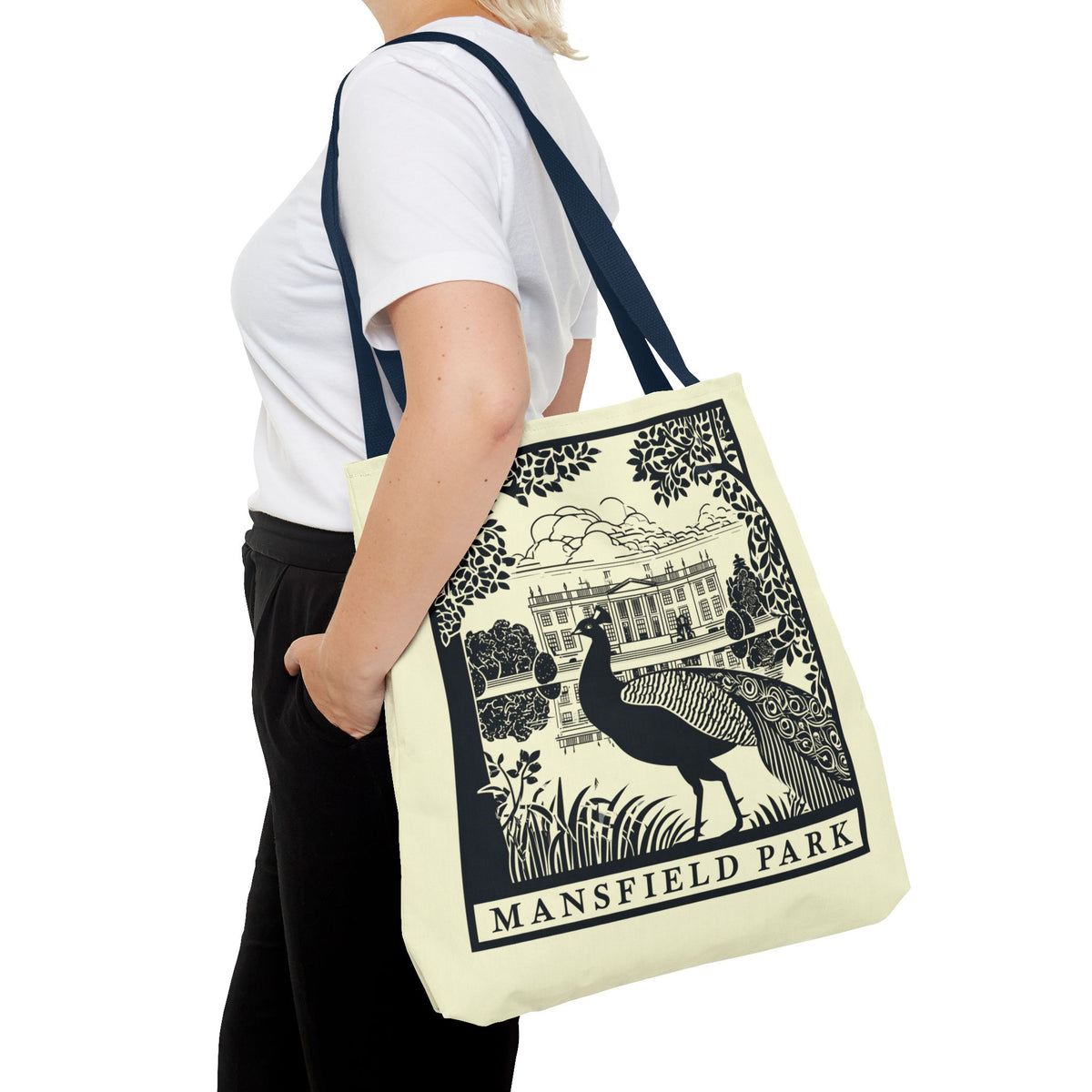 Mansfield Park Illustrated Tote — Vintage Estate Peacock Tote Bag