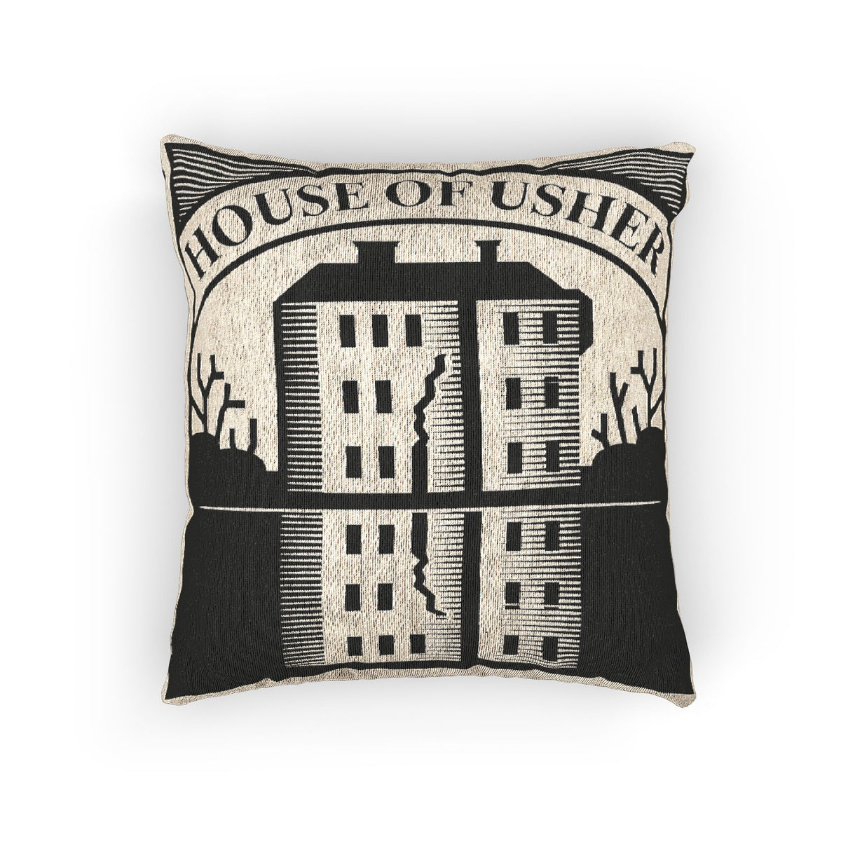 House of Usher Illustration Woven Pillow | Gothic Edgar Allan Poe Decor