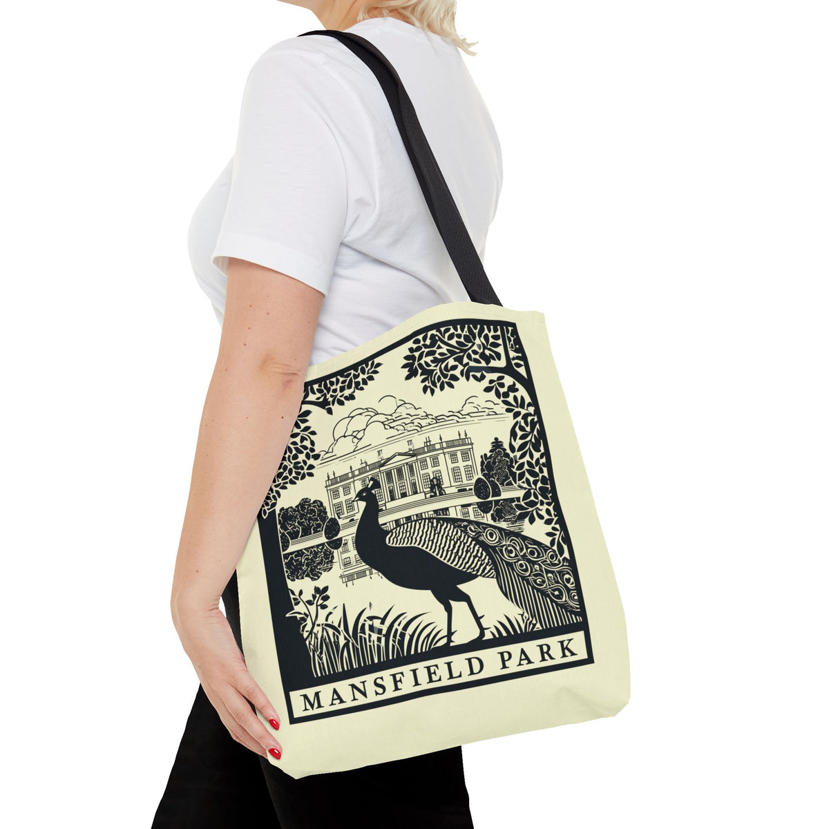 Mansfield Park Illustrated Tote — Vintage Estate Peacock Tote Bag