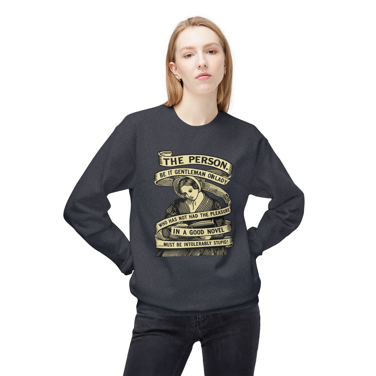 Novel Lover Crewneck Sweatshirt — "Reading Good Books" Vintage Book Quote