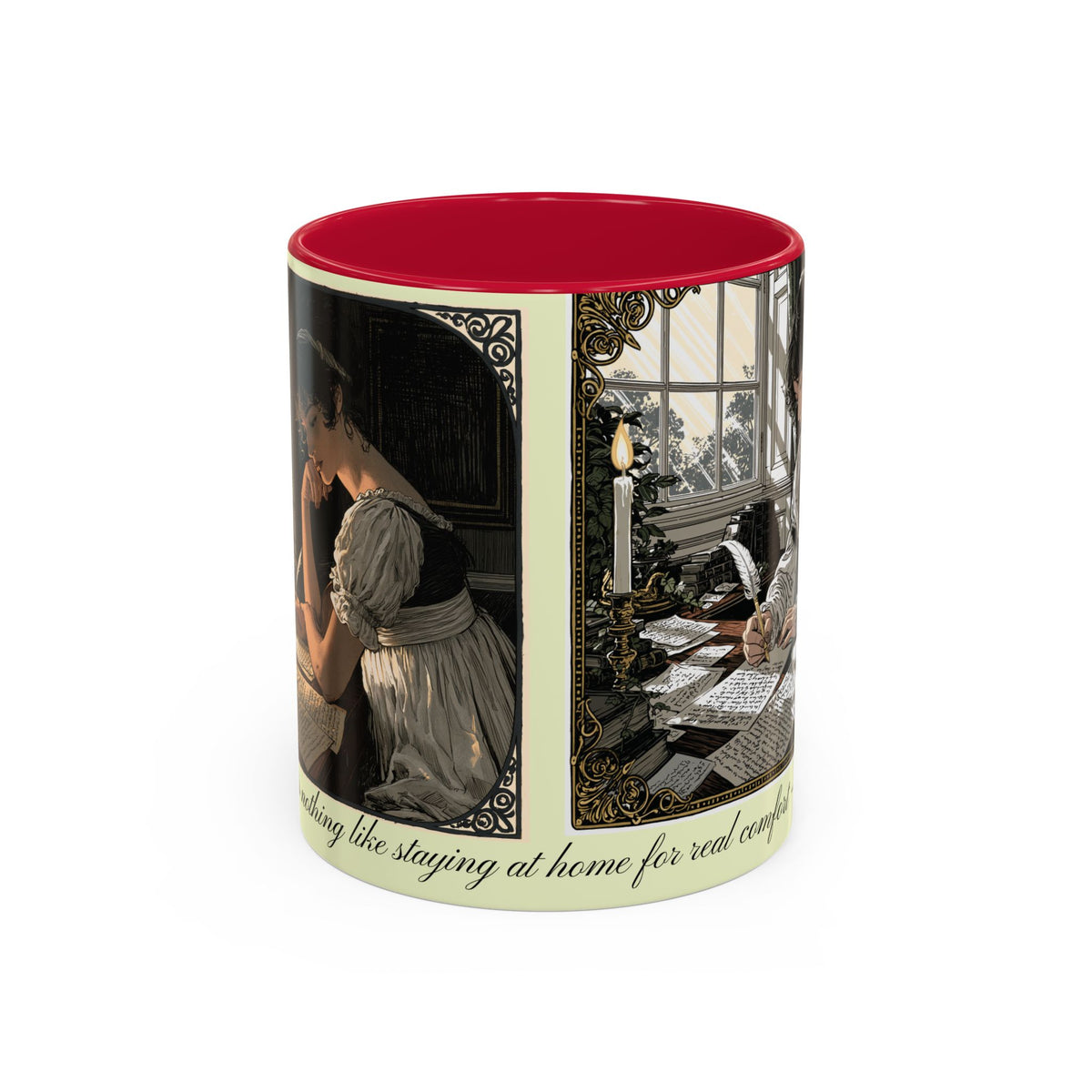 Regency Tea Quote Mug — 'Young Jane Austen Writing at Her Desk' Ceramic Coffee & Tea Cup (11oz/15oz)