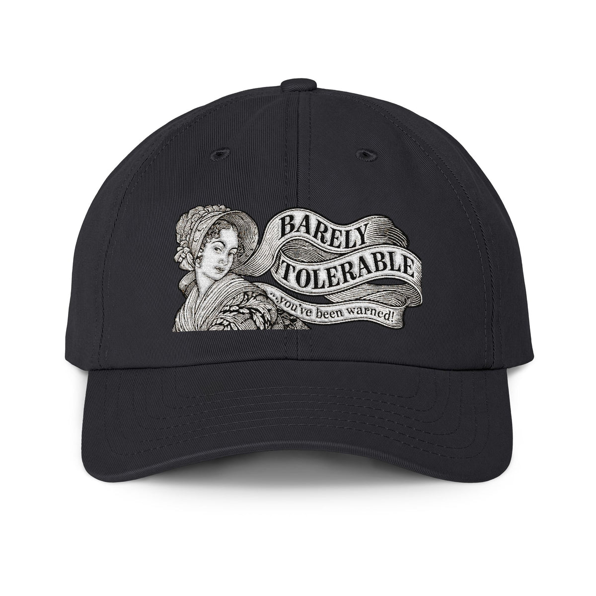 'Barely Tolerable' Declaration Walking Cap — Vintage Portrait Embroidered Cap