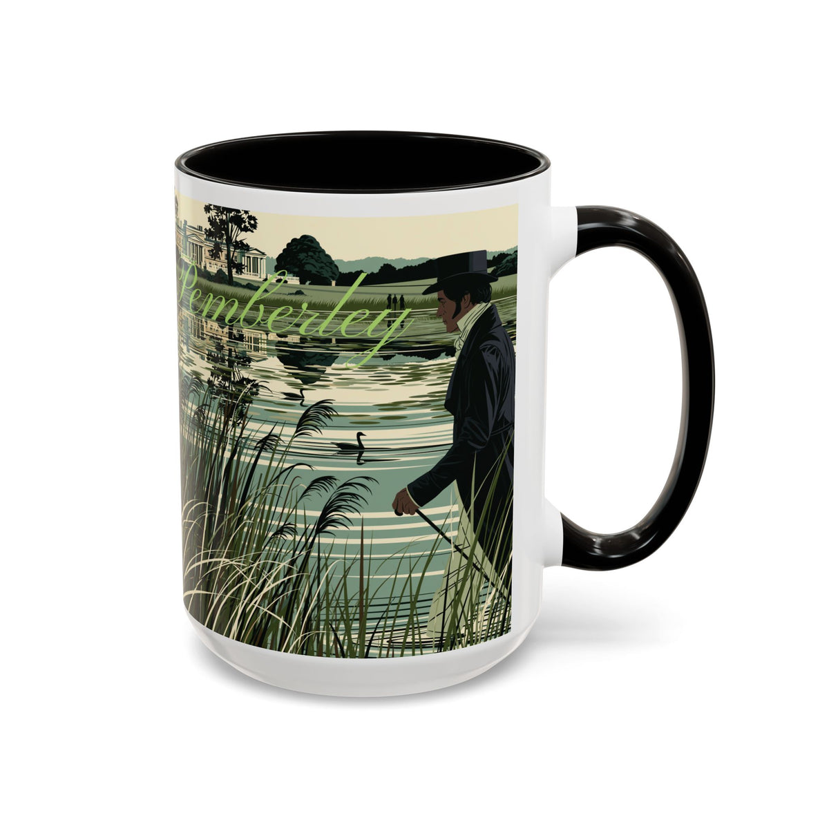 Strolling Lakeside with Mr. Darcy  —  Scenic Lakeside Vintage Gentleman Mug (11oz & 15oz)