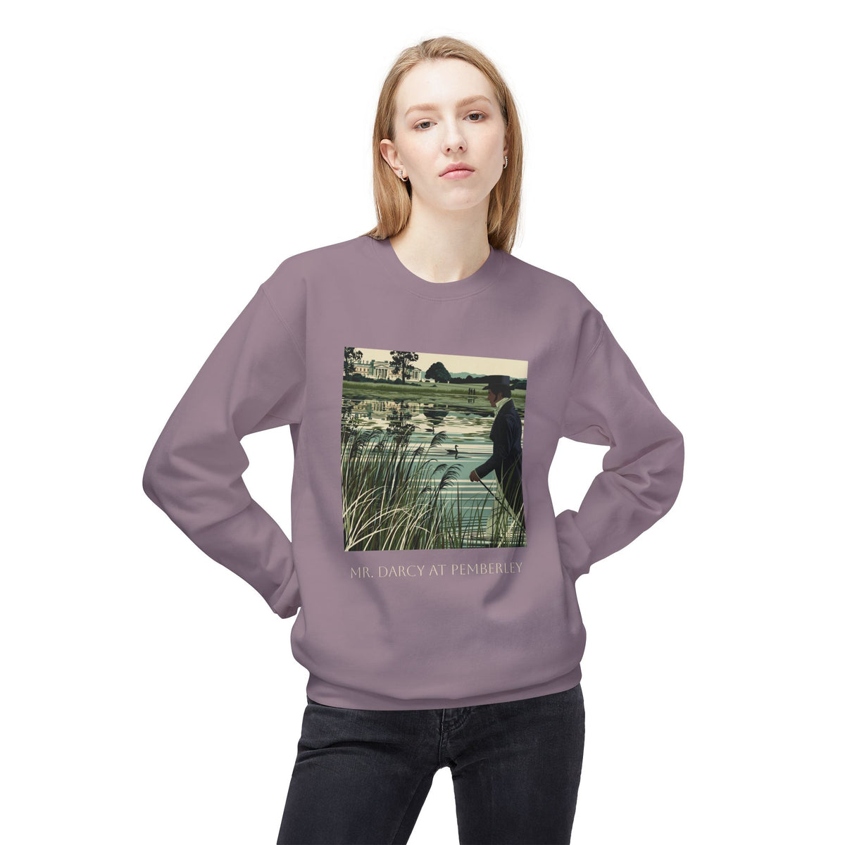 Mr. Darcy Crewneck Sweatshirt — "Mr. Darcy at Pemberley" Classic Jane Austen Sweatshirt
