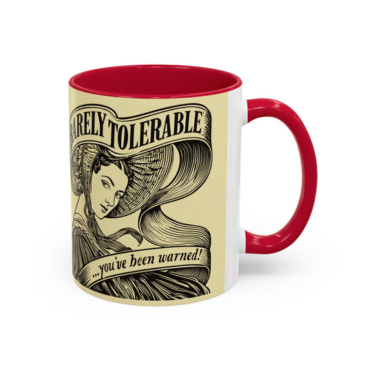 Vintage 'Barely Tolerable' Illustration Coffee Mug (11oz/15oz)