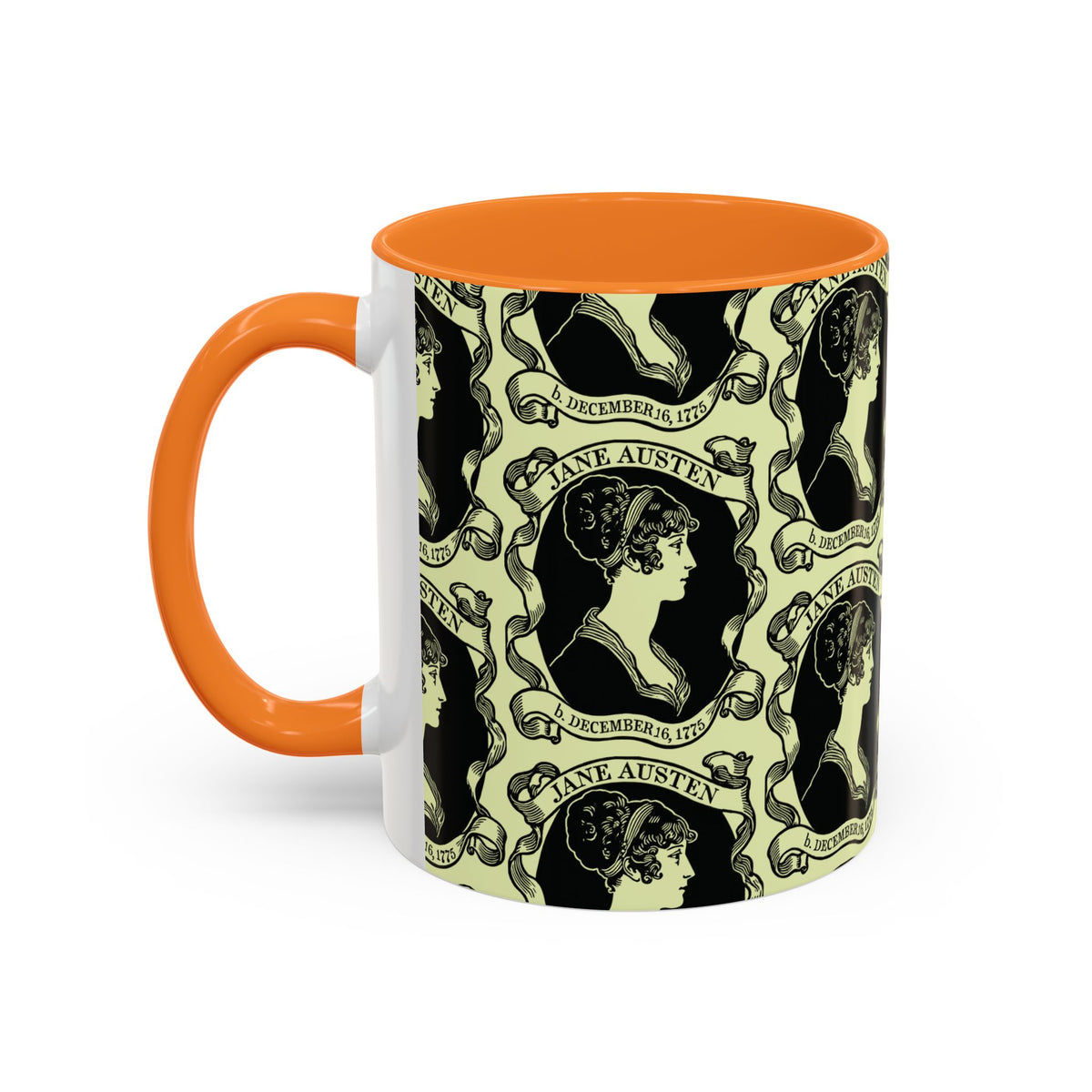 Jane Austen Cameo Pattern Coffee Mug — Literary Tea & Coffee Cup (11oz/15oz)