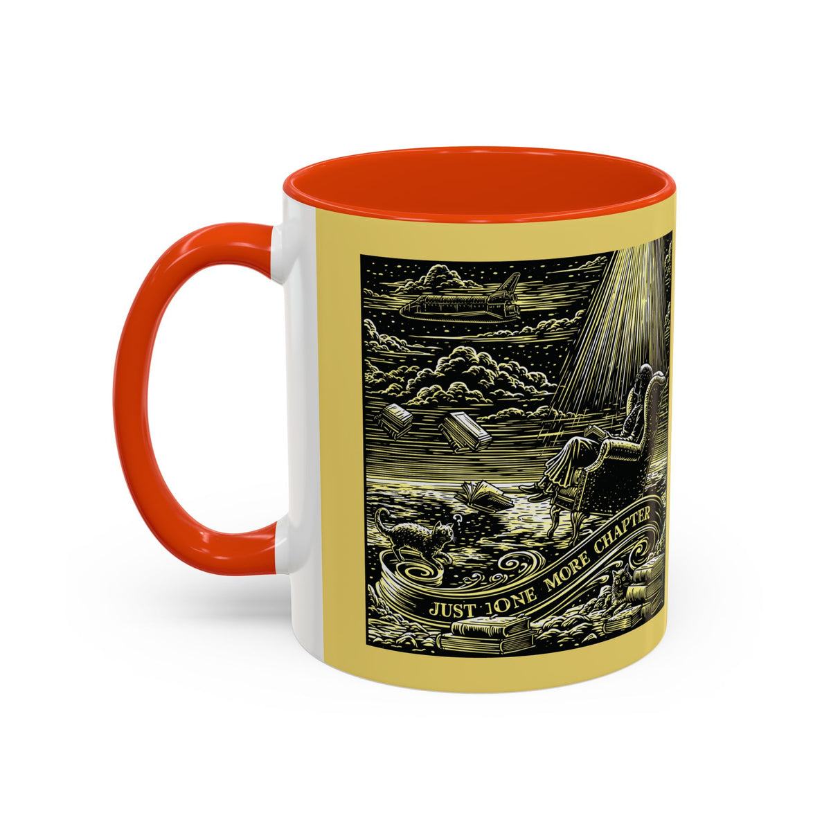 "Just One More Chapter" Under UFO Illustration Mug | Color Accent Coffee Cup
