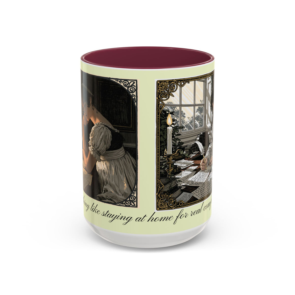 Regency Tea Quote Mug — 'Young Jane Austen Writing at Her Desk' Ceramic Coffee & Tea Cup (11oz/15oz)