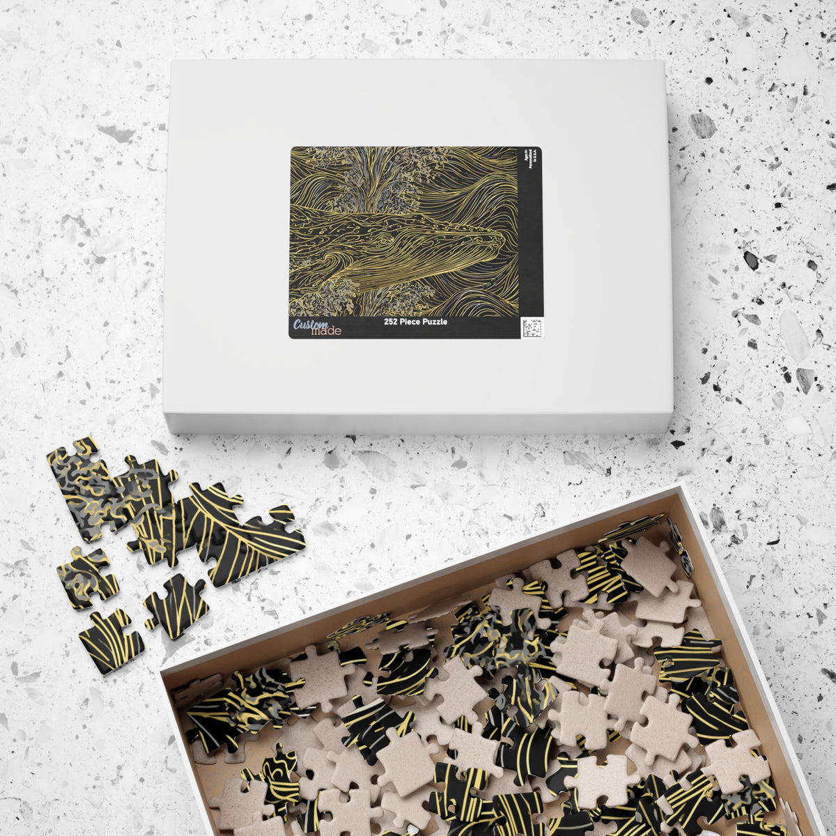 Gold Line Whale Illustration Puzzle | Ocean Art Jigsaw 110–1014 pcs