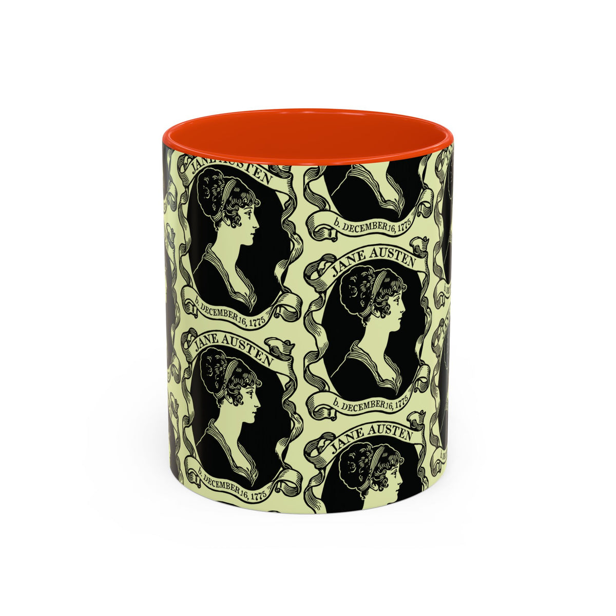 Jane Austen Cameo Pattern Coffee Mug — Literary Tea & Coffee Cup (11oz/15oz)