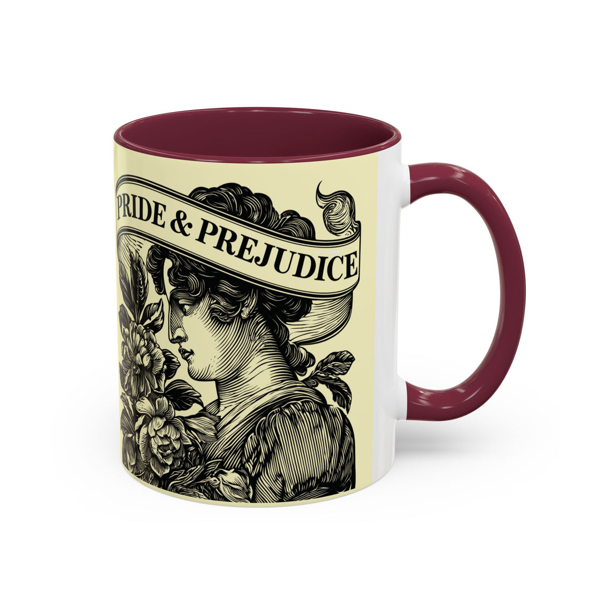 Pride & Prejudice Vintage Floral Mug — “Pride & Prejudice” Ceramic Book Lover Mug (11oz/15oz)