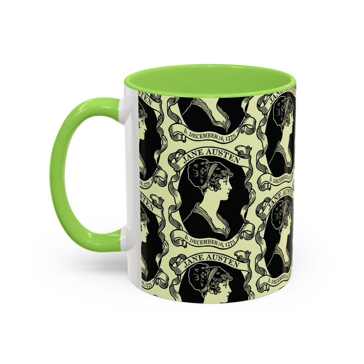 Jane Austen Cameo Pattern Coffee Mug — Literary Tea & Coffee Cup (11oz/15oz)