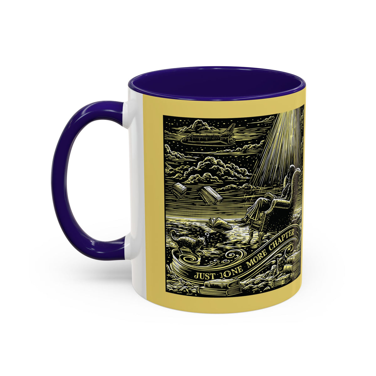 "Just One More Chapter" Under UFO Illustration Mug | Color Accent Coffee Cup