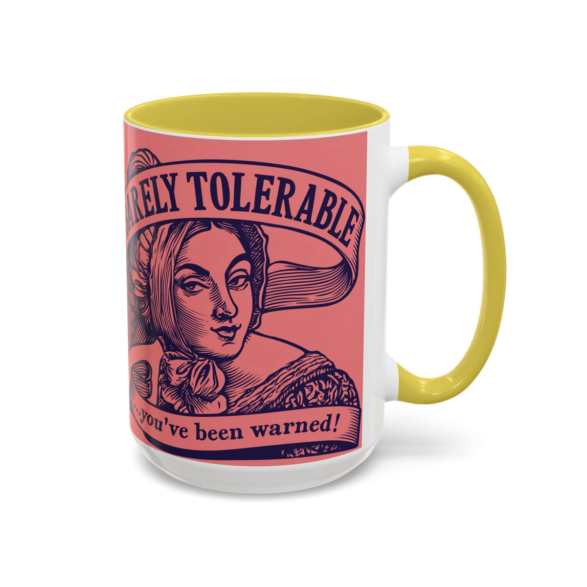 Barely Tolerable Vintage Portrait Mug — Funny Retro Coffee Cup (11oz/15oz)