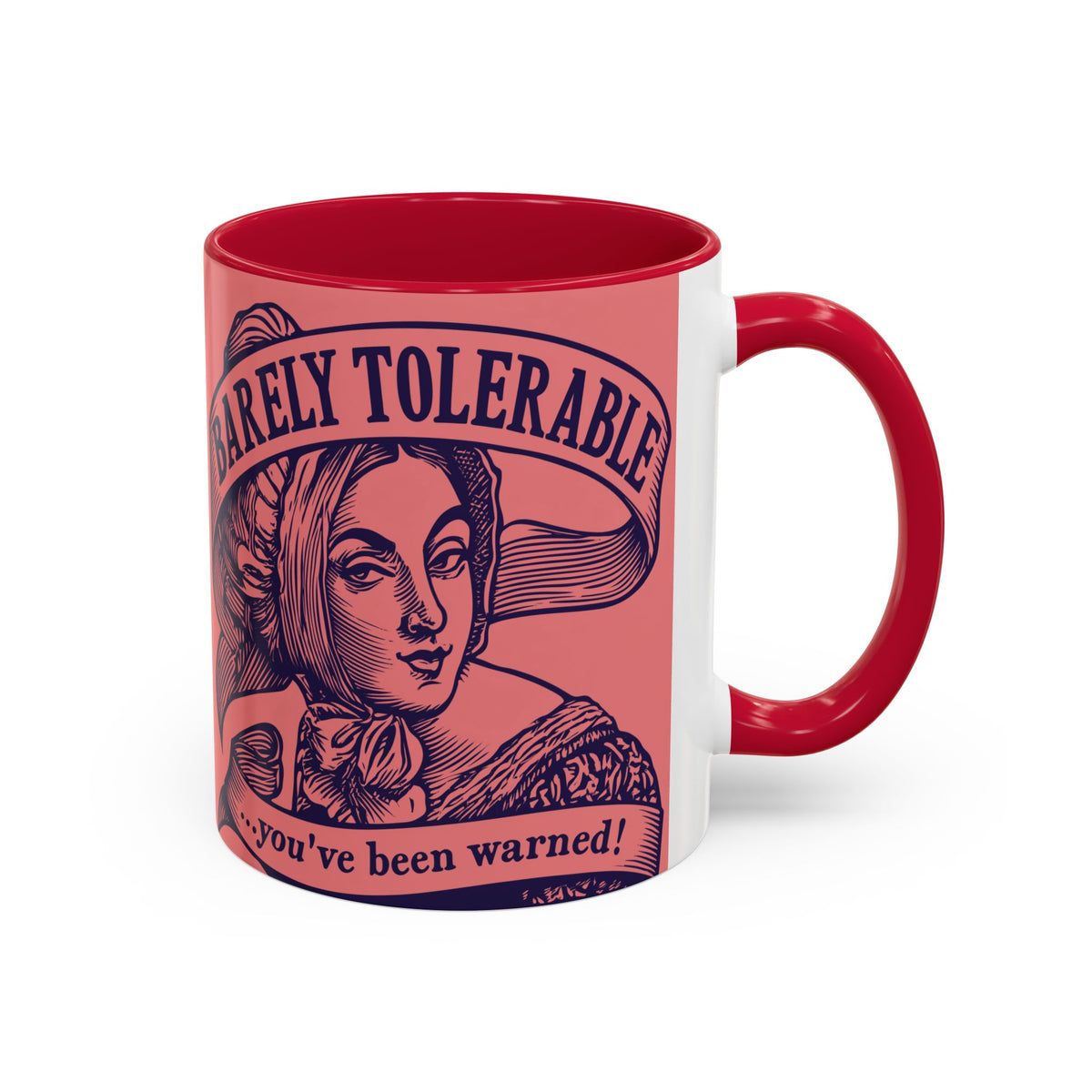 Barely Tolerable Vintage Portrait Mug — Funny Retro Coffee Cup (11oz/15oz)
