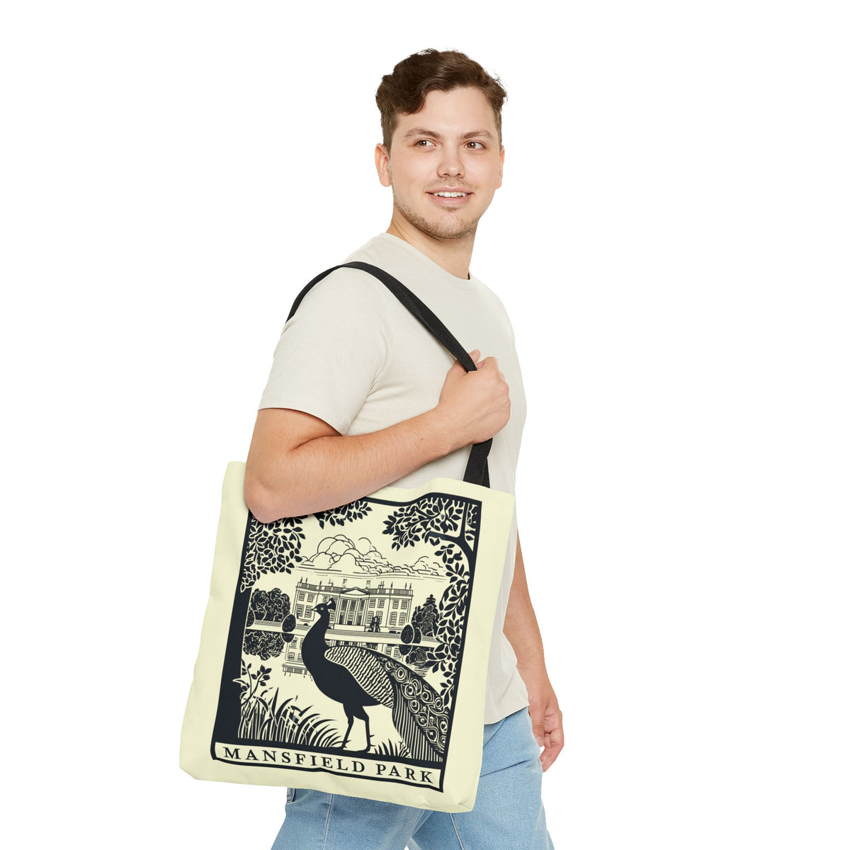 Mansfield Park Illustrated Tote — Vintage Estate Peacock Tote Bag
