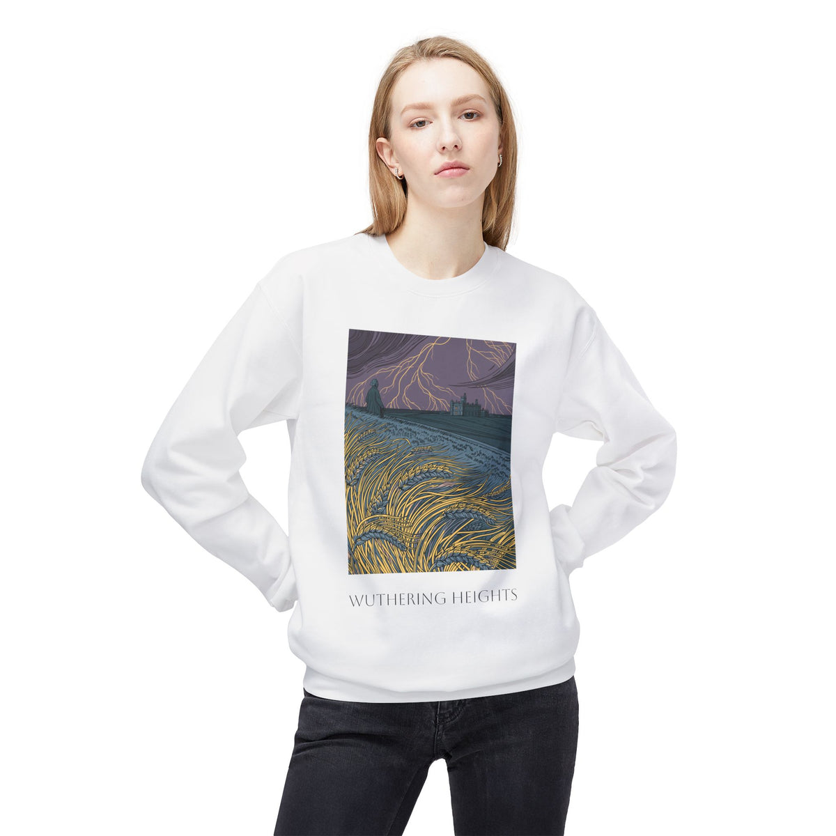Wurthering Heights Crewneck Sweatshirt — Moorscape "I'd Marry the Storm Again"