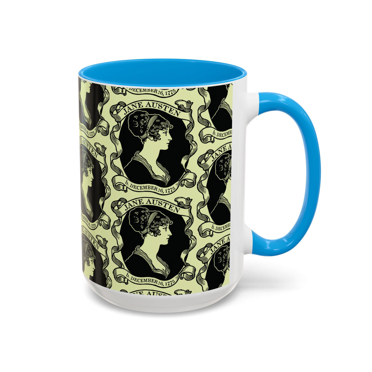 Jane Austen Cameo Pattern Coffee Mug — Literary Tea & Coffee Cup (11oz/15oz)