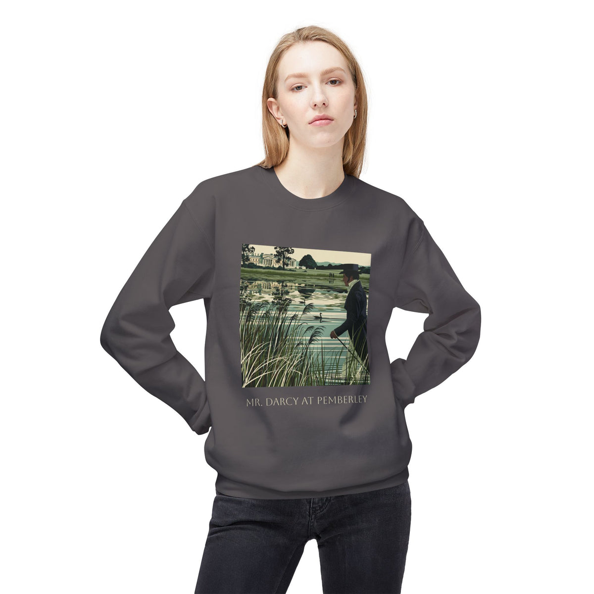 Mr. Darcy Crewneck Sweatshirt — "Mr. Darcy at Pemberley" Classic Jane Austen Sweatshirt