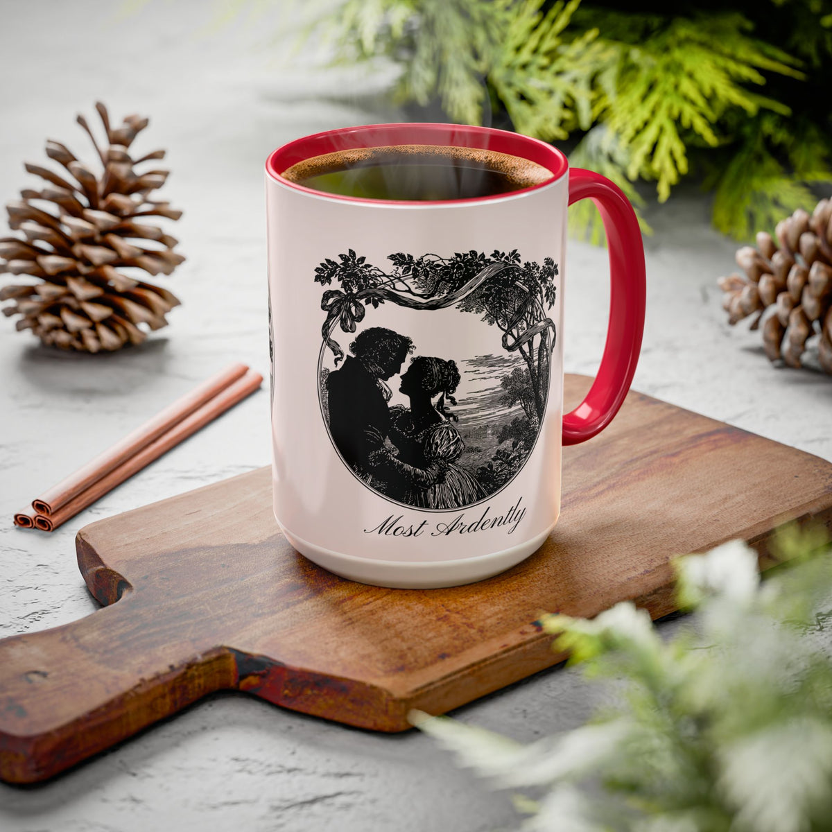 Romantic Vintage Silhouette Mug — "Most Ardently" Tea Coffee Cup (11oz/15oz)