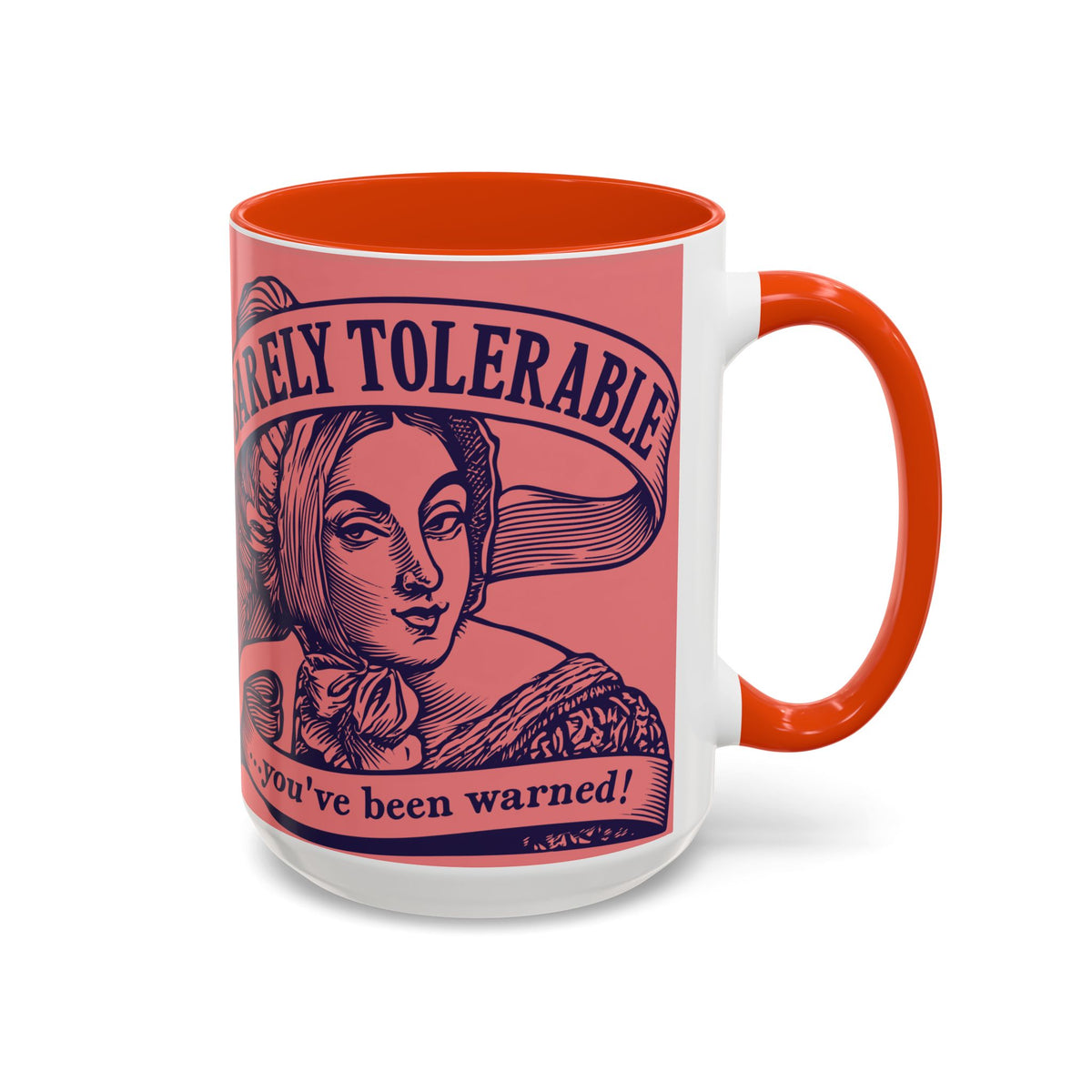 Barely Tolerable Vintage Portrait Mug — Funny Retro Coffee Cup (11oz/15oz)