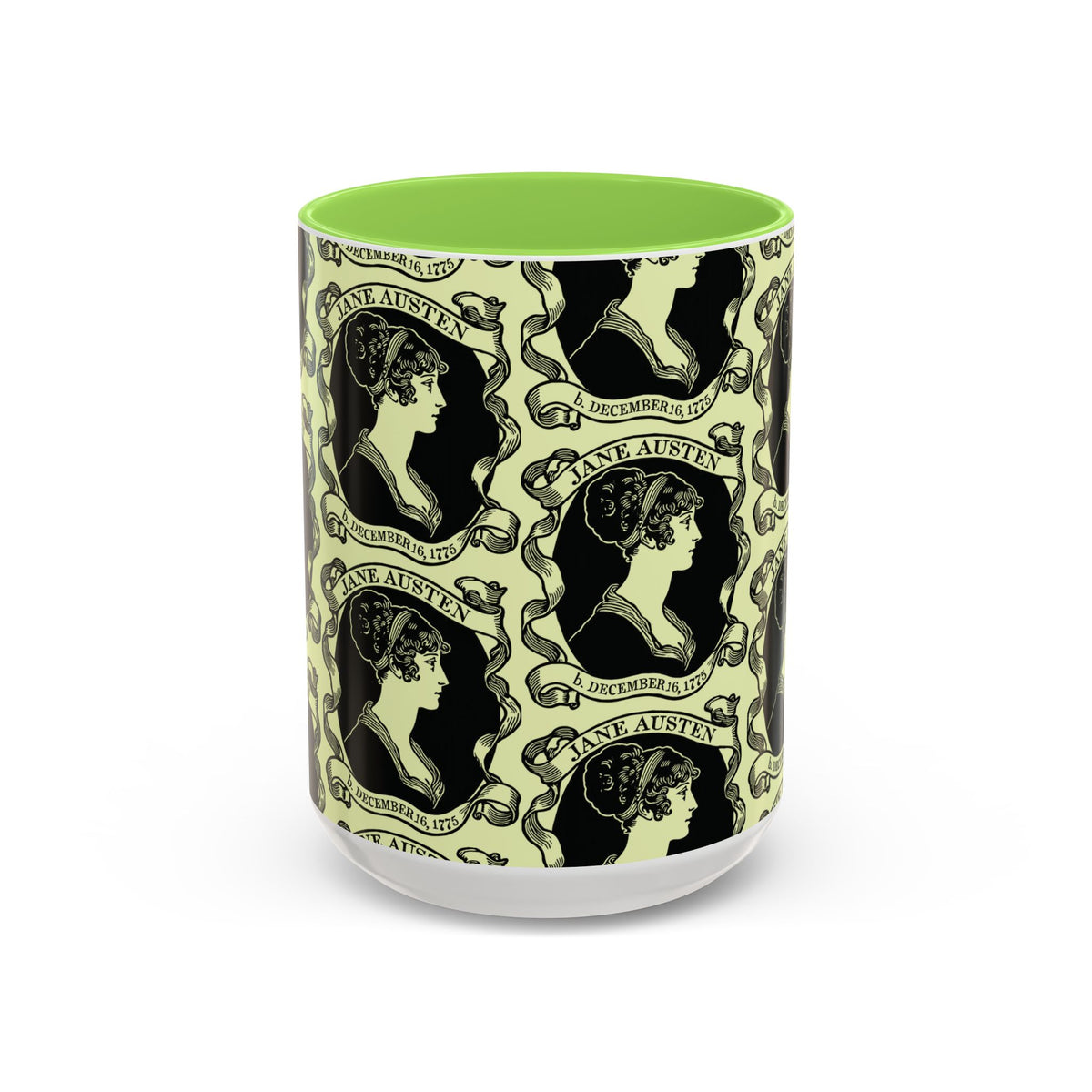 Jane Austen Cameo Pattern Coffee Mug — Literary Tea & Coffee Cup (11oz/15oz)
