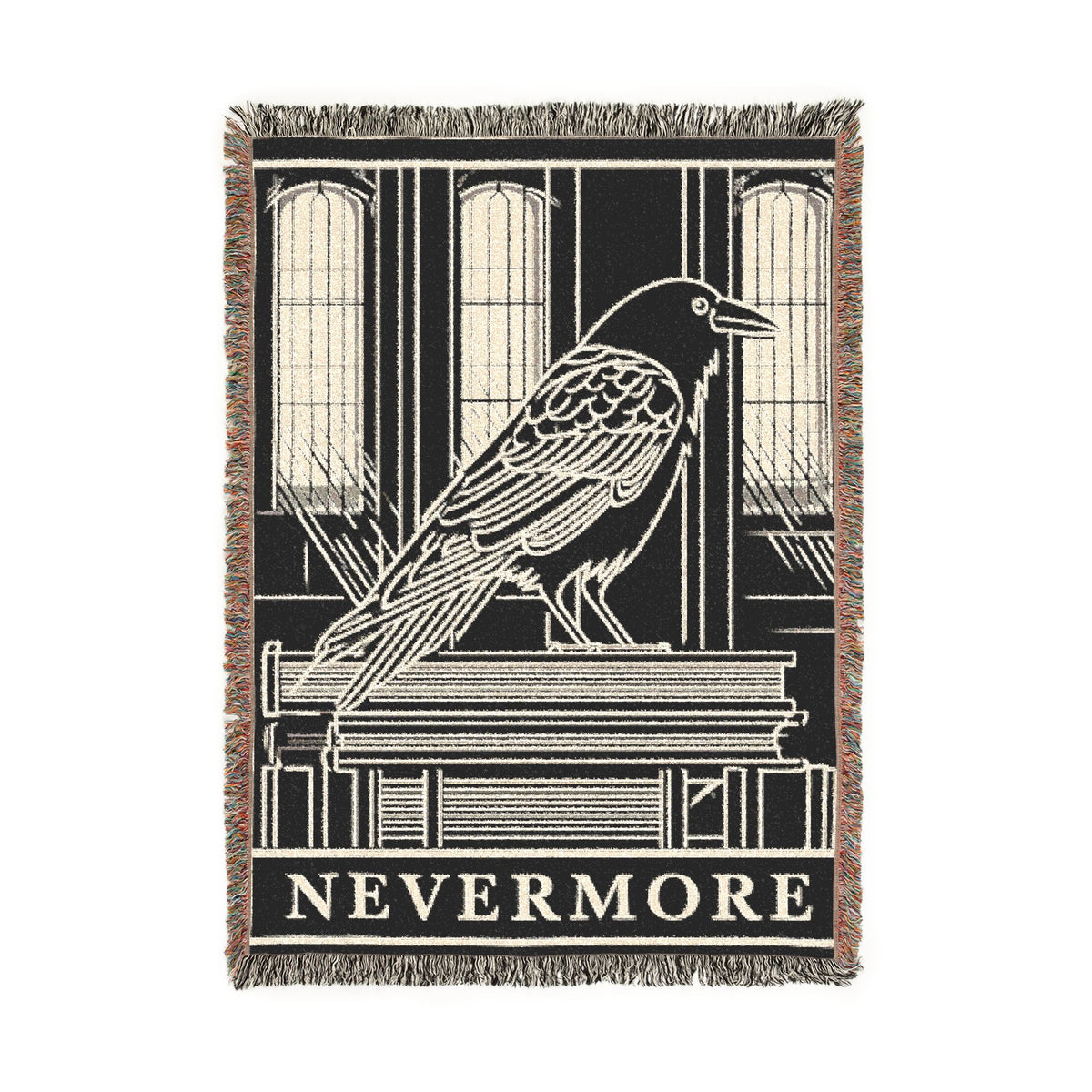 Nevermore Raven Woven Blanket | Gothic Poe Throw, Literary Decor