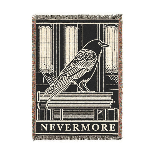 Nevermore Raven Woven Blanket | Gothic Poe Throw, Literary Decor