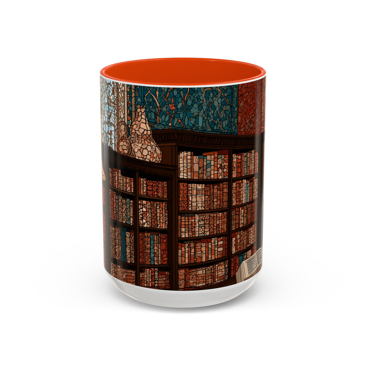 Cozy Library/Bookstore - Stained Glass Illustration Mug | Color Accent Ceramic Mug